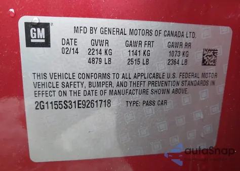 2014 Chevrolet Impala Ltz z USA, uszkodzony, nr VIN 2G1155S31E9261718